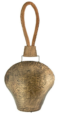 Elephant Carved Temple Bell on Leather Cord