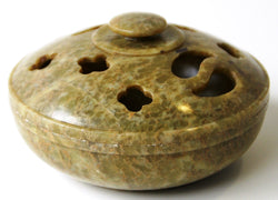 Indian Soapstone Incense Pot with Lid, 4" diameter